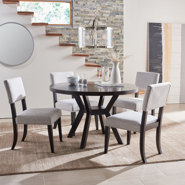 Luis High Back Black Wood Side Chair with Linen Upholstery