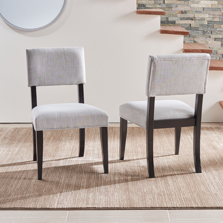 Luis High Back Black Wood Side Chair with Linen Upholstery