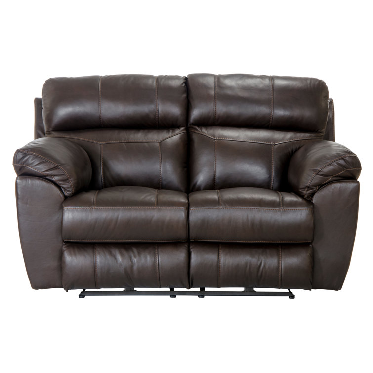 Chocolate Leather Power Reclining Loveseat with Pillow-Top Arms