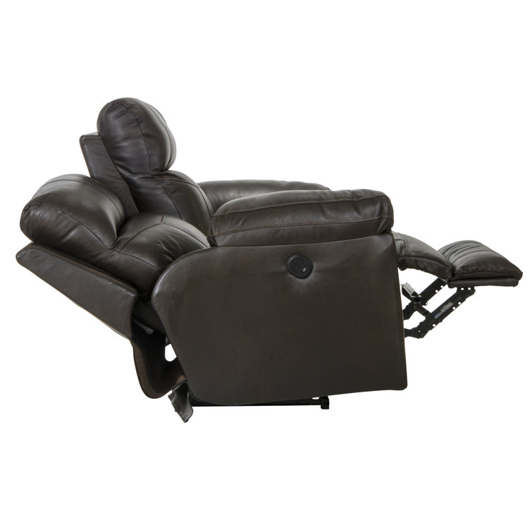 Chocolate Leather Power Reclining Loveseat with Pillow-Top Arms