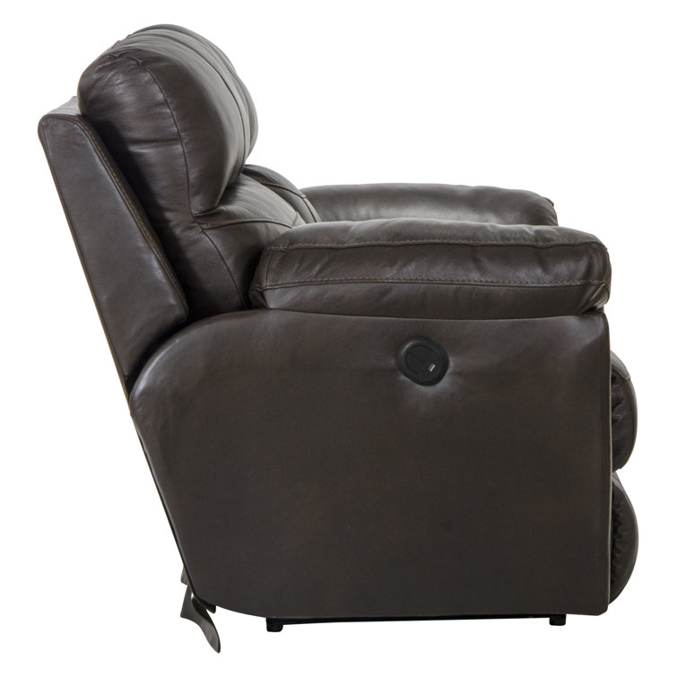 Chocolate Leather Power Reclining Loveseat with Pillow-Top Arms