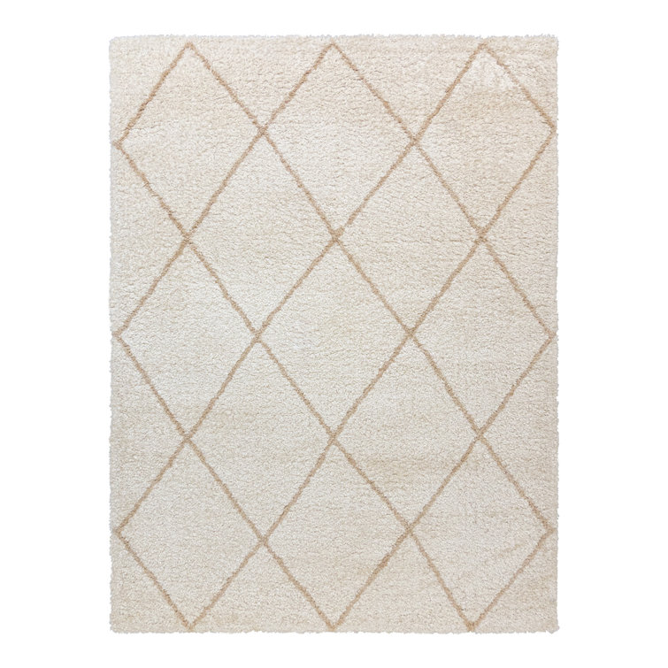 Ivory Diamond Pattern Tufted Shag Runner Rug