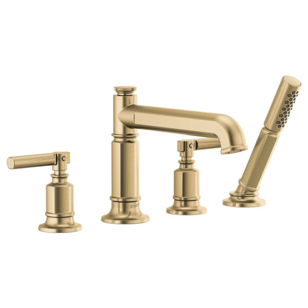 Luxe Gold Modern Widespread Deck Mounted Tub Faucet with Handshower