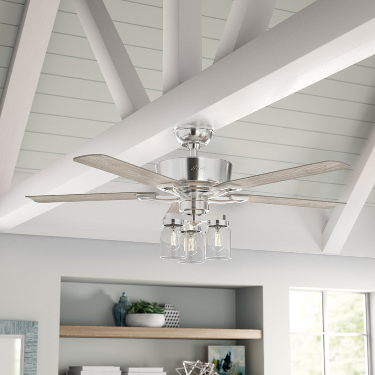52" Devon Park Brushed Nickel Ceiling Fan with Rustic Wood Blades and LED Light