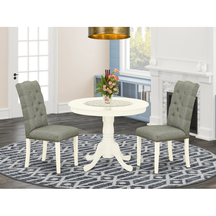 Linen White and Smoke Solid Wood 3-Piece Dining Set