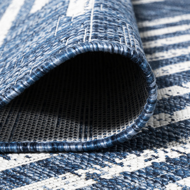 Bohemian Blue Stripe Washable Synthetic Rug - 3' x 5'