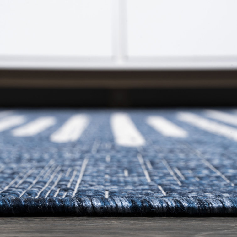 Bohemian Blue Stripe Washable Synthetic Rug - 3' x 5'