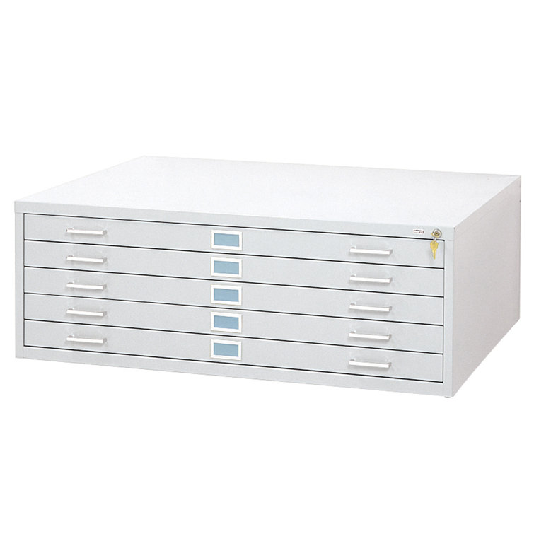White Steel 5-Drawer Lockable Flat File Cabinet