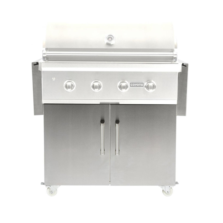 Coyote 64" Stainless Steel Barbecue Grill Cart with Side Shelves