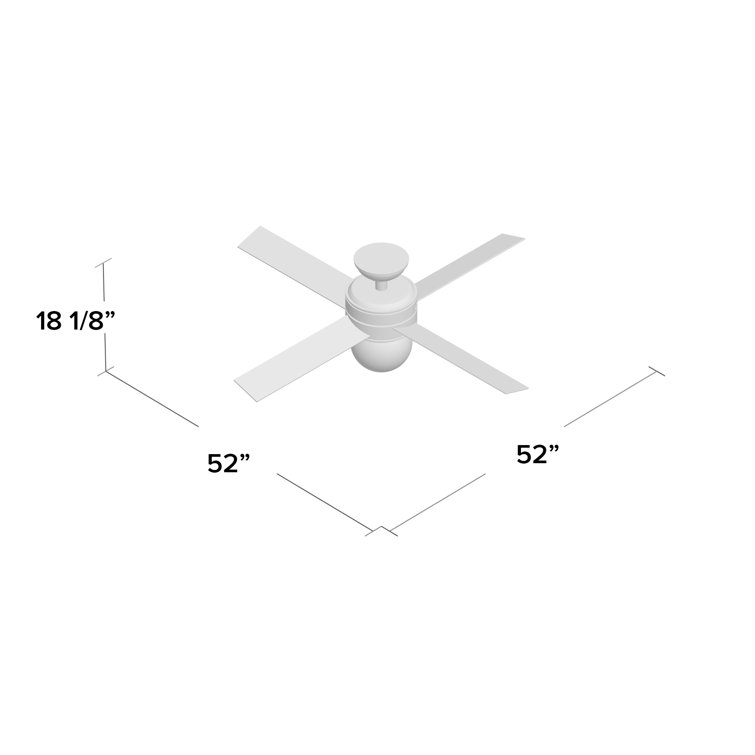 52" Matte Black Ceiling Fan with Globe Light and Wall Control