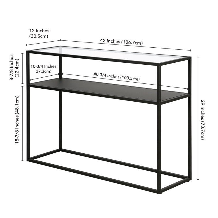 Duran 42'' Black Metal and Glass Console Table with Storage