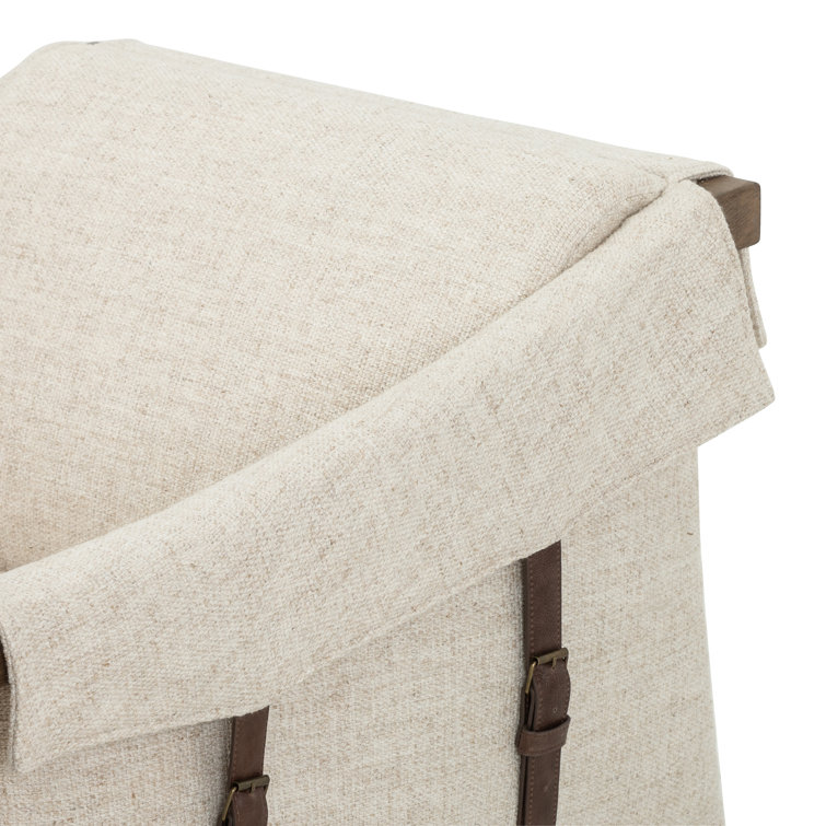 Contemporary Thames Cream Leather & Wood Stationary Accent Chair