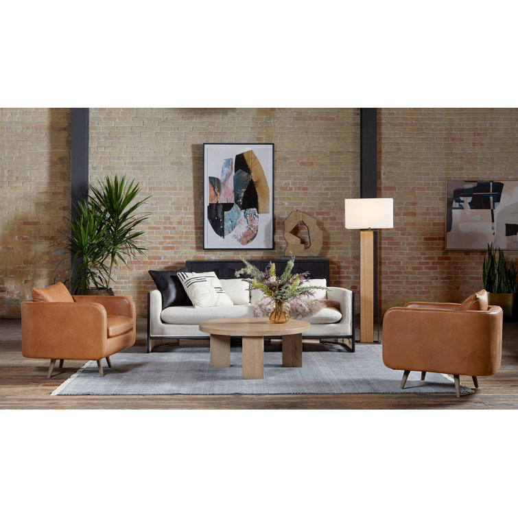 Haven Tobacco Top-Grain Leather Swivel Armchair with Solid Wood Legs