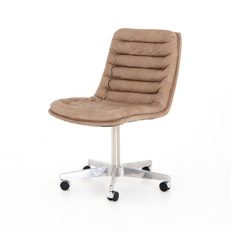 Transitional Natural Washed Mushroom Leather Swivel Desk Chair