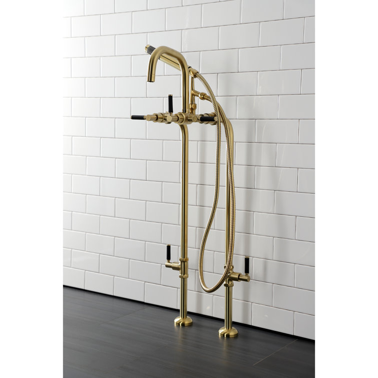 Brushed Brass Freestanding Tub Faucet with Hand Shower