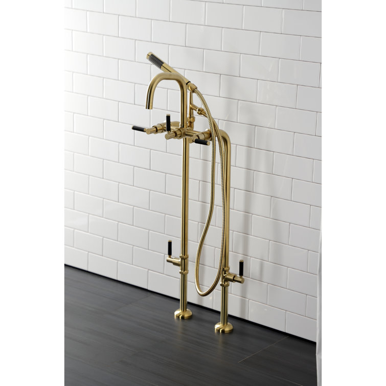 Brushed Brass Freestanding Tub Faucet with Hand Shower