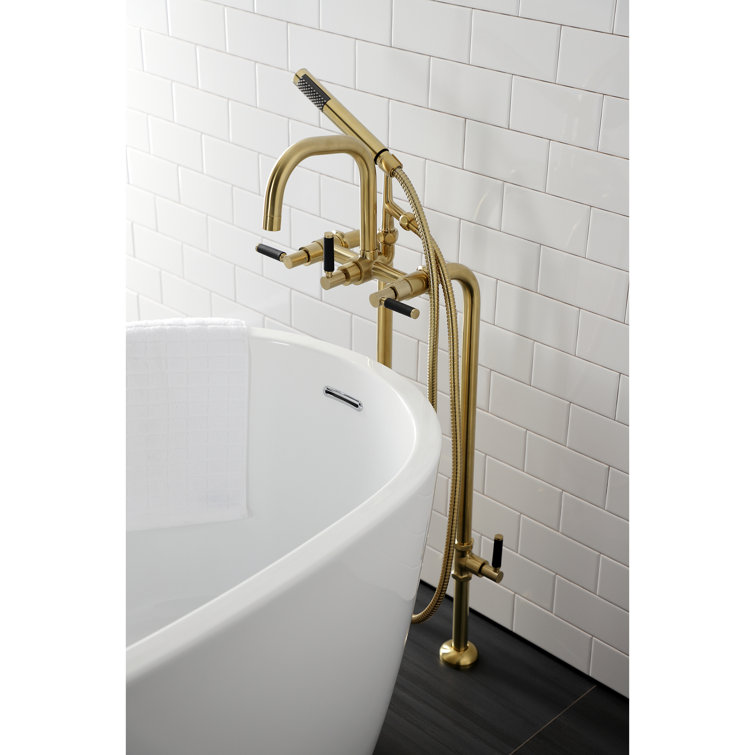 Brushed Brass Freestanding Tub Faucet with Hand Shower