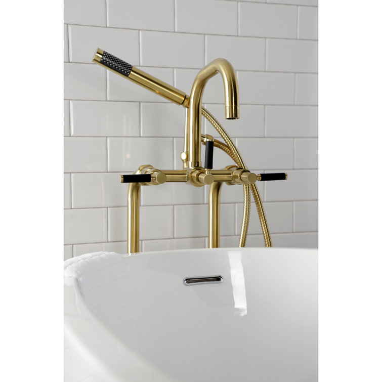 Brushed Brass Freestanding Tub Faucet with Hand Shower