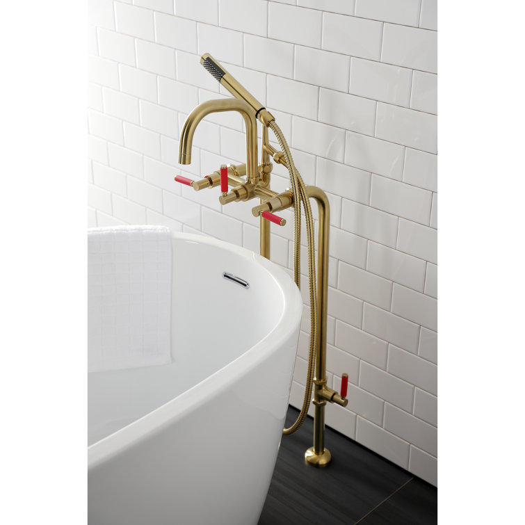 Brushed Brass Freestanding Tub Faucet with Hand Shower