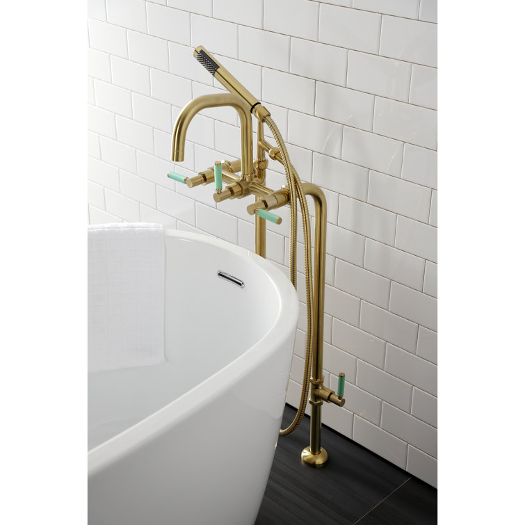 Brushed Brass Freestanding Tub Faucet with Hand Shower