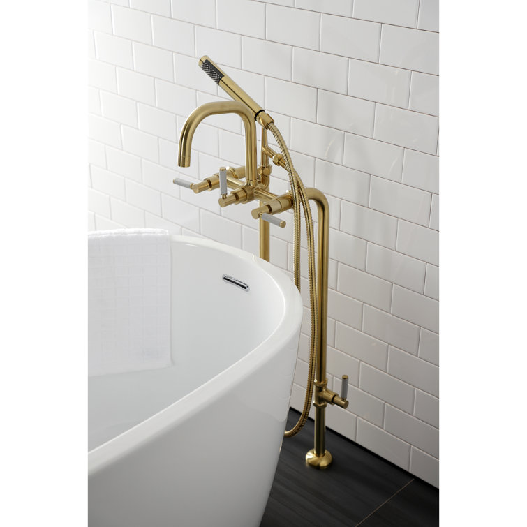 Brushed Brass Freestanding Tub Faucet with Hand Shower