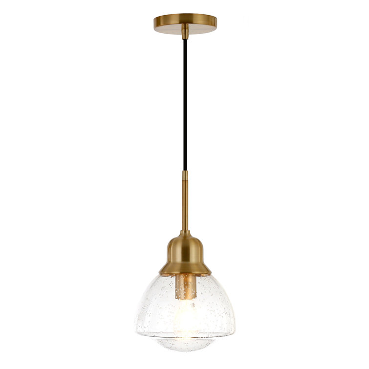 Brass and Seeded Glass Single Pendant Light