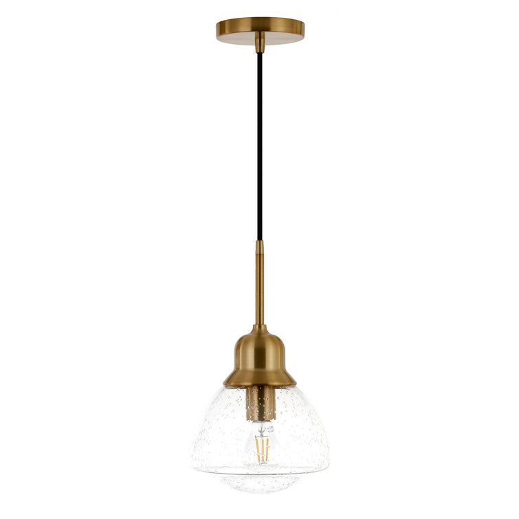 Brass and Seeded Glass Single Pendant Light