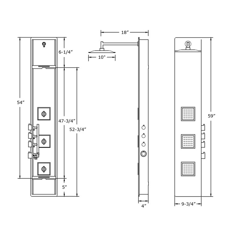 59'' Aluminum Alloy Shower Panel with Adjustable Shower Head