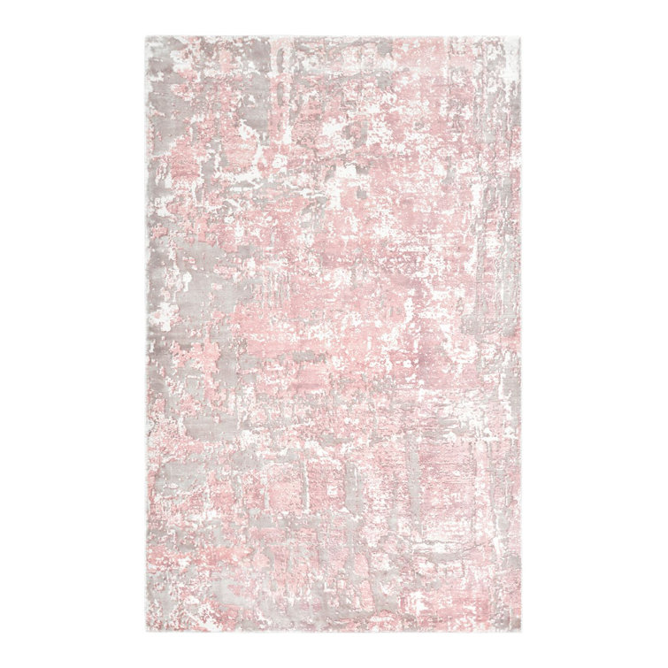 Loom-Knotted Blush Petal Abstract 9' x 12' Wool & Viscose Rug