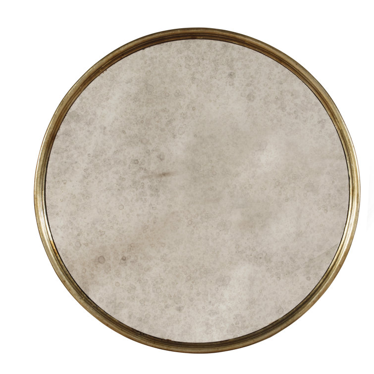 Gold Round Mirrored Wood Accent Table