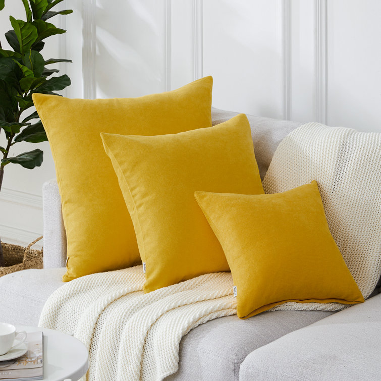 Yellow 20" Square Chenille Pillow Covers with Piped Edges