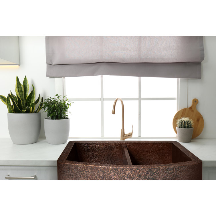 Ambiente 33" Double Well Hammered Copper Farmhouse Sink