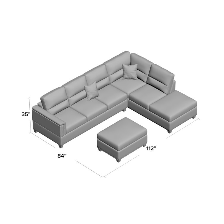 Espresso Faux Leather 3-Piece Sectional Sofa with Ottoman