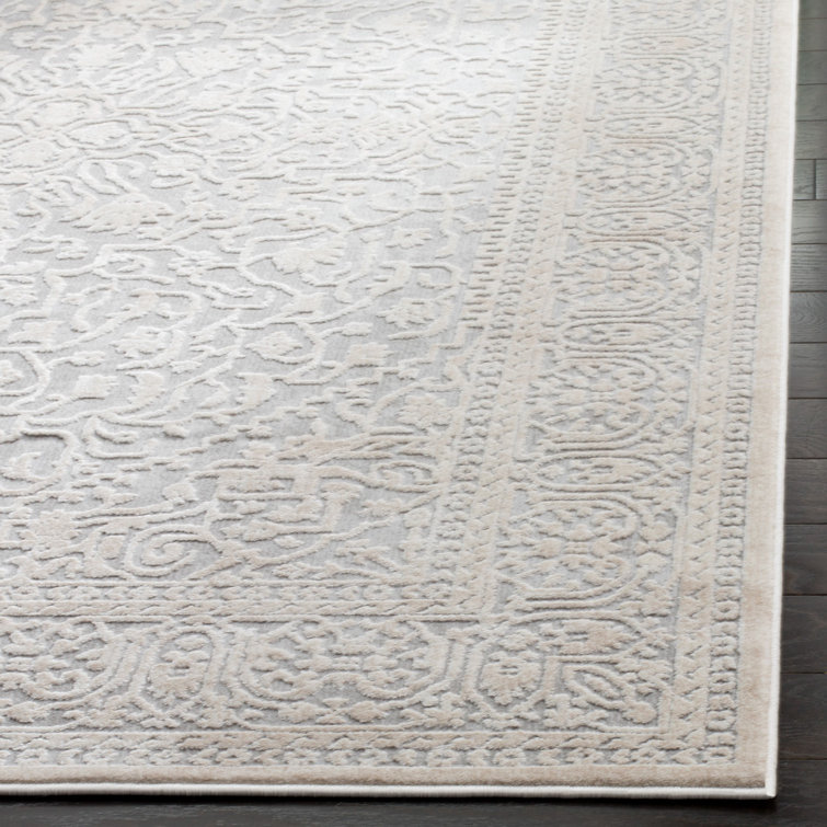 Gray Floral Rectangular Synthetic Area Rug 9' x 12'