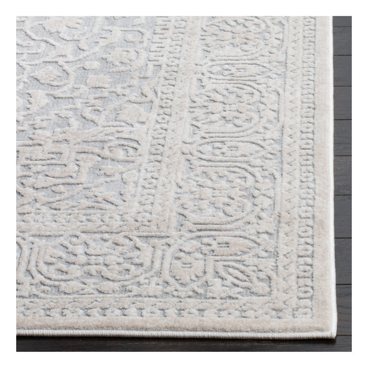 Gray Floral Rectangular Synthetic Area Rug 9' x 12'
