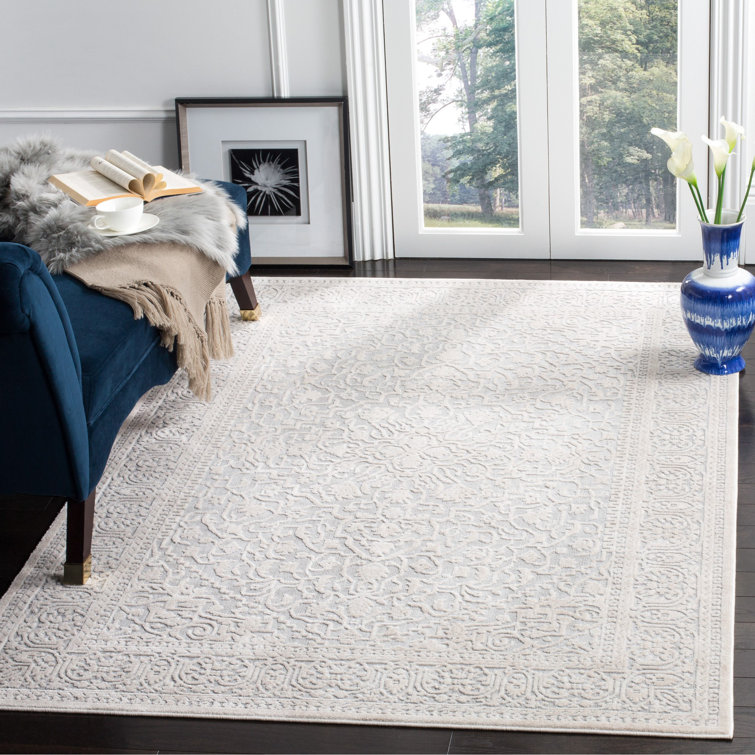 Gray Floral Rectangular Synthetic Area Rug 9' x 12'