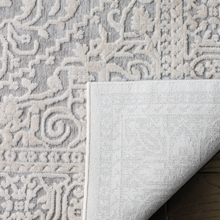 Gray Floral Rectangular Synthetic Area Rug 9' x 12'