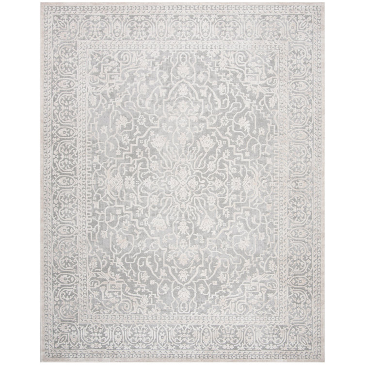 Gray Floral Synthetic 8' x 10' Stain-Resistant Area Rug