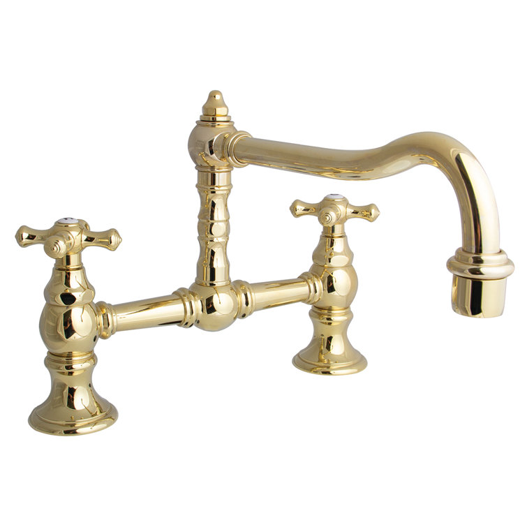 Polished Brass Double Handle Swivel Kitchen Faucet