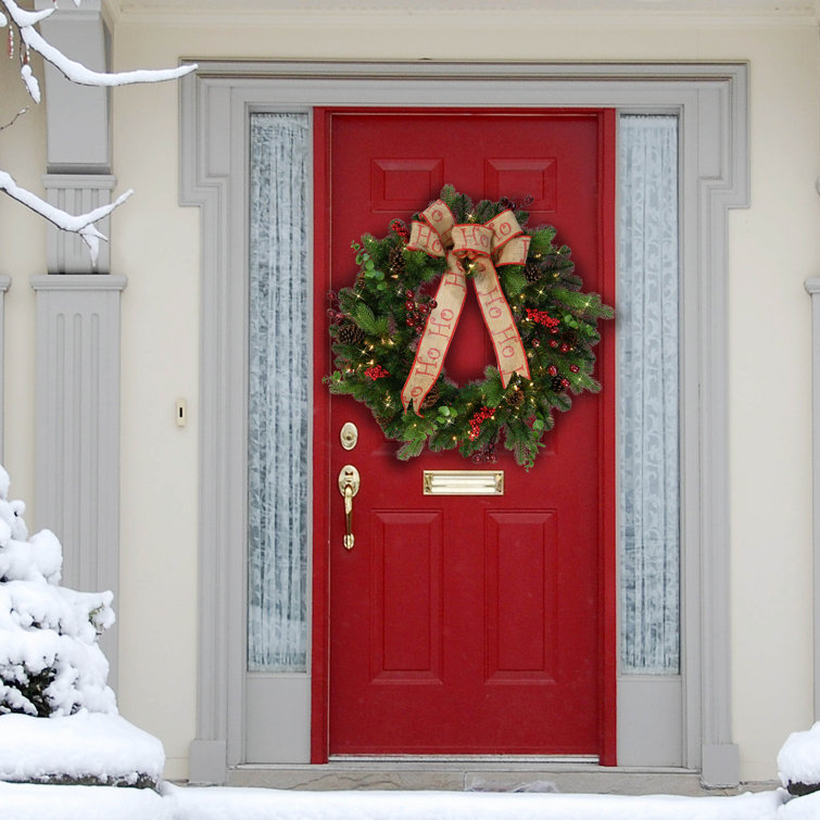 30'' Pre-Lit Faux Pine Wreath with Burlap Bow