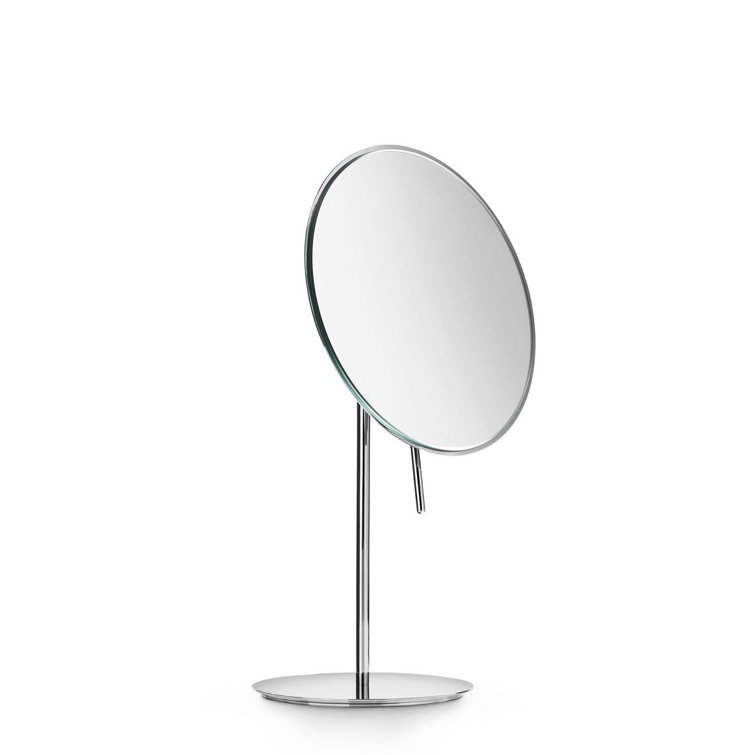 Polished Chrome Freestanding Round Makeup Mirror with Classic Metal Frame