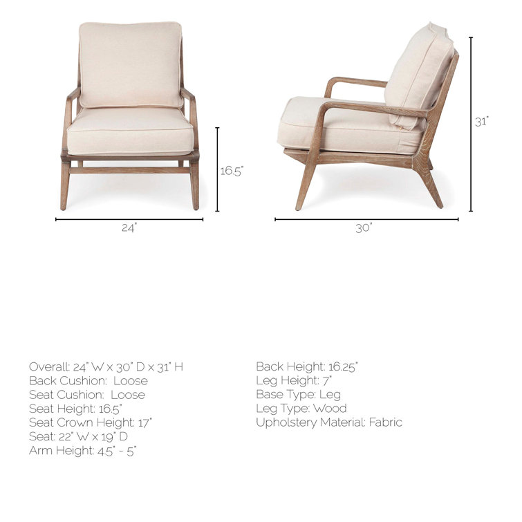 Coastal Comfort Off-White Leather & Ashwood Accent Chair
