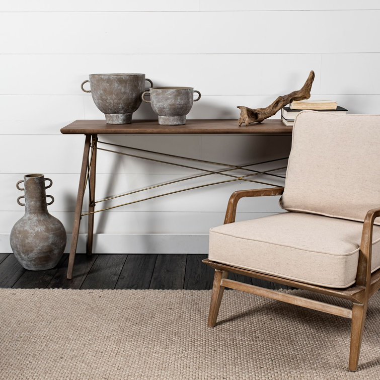 Coastal Comfort Off-White Leather & Ashwood Accent Chair