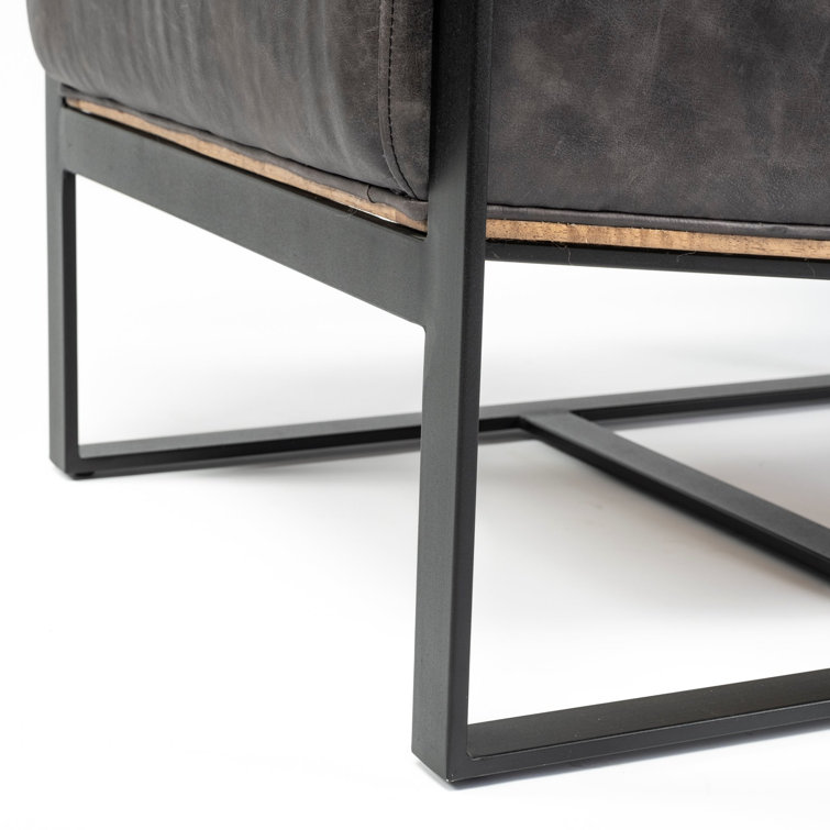 Stamford 31.9'' Black Genuine Leather and Metal Armchair