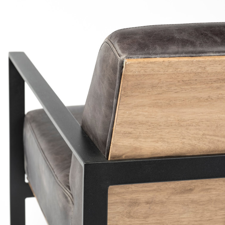 Stamford 31.9'' Black Genuine Leather and Metal Armchair
