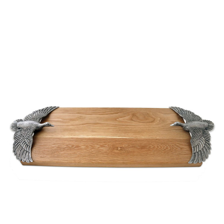Solid Oak Rectangular Cheese Board with Pewter Handles