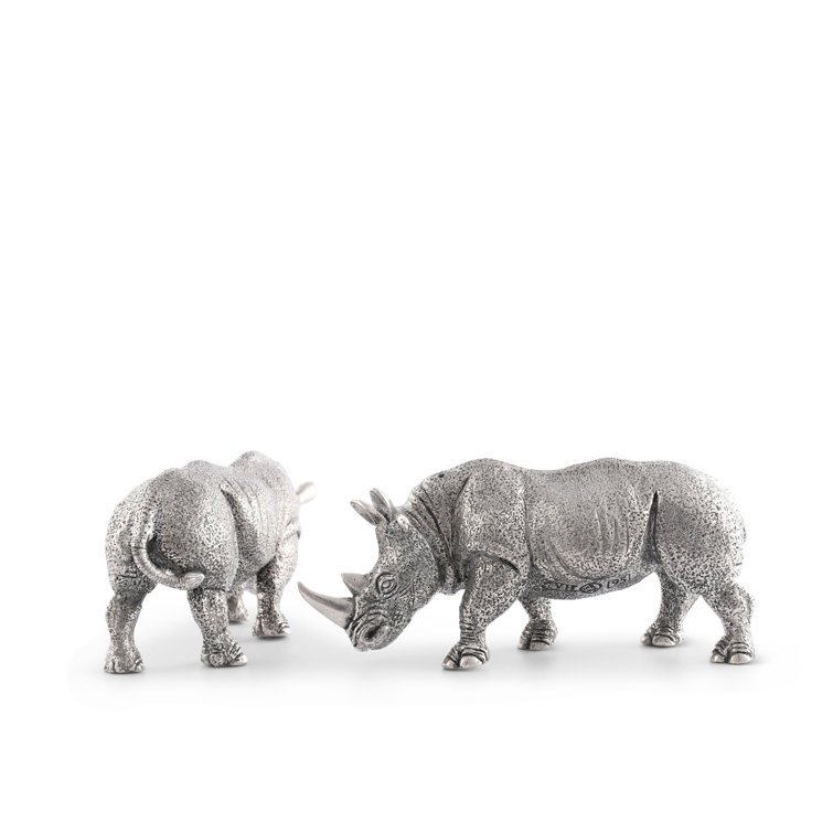 Intricate Pewter Rhino Salt and Pepper Shaker Set