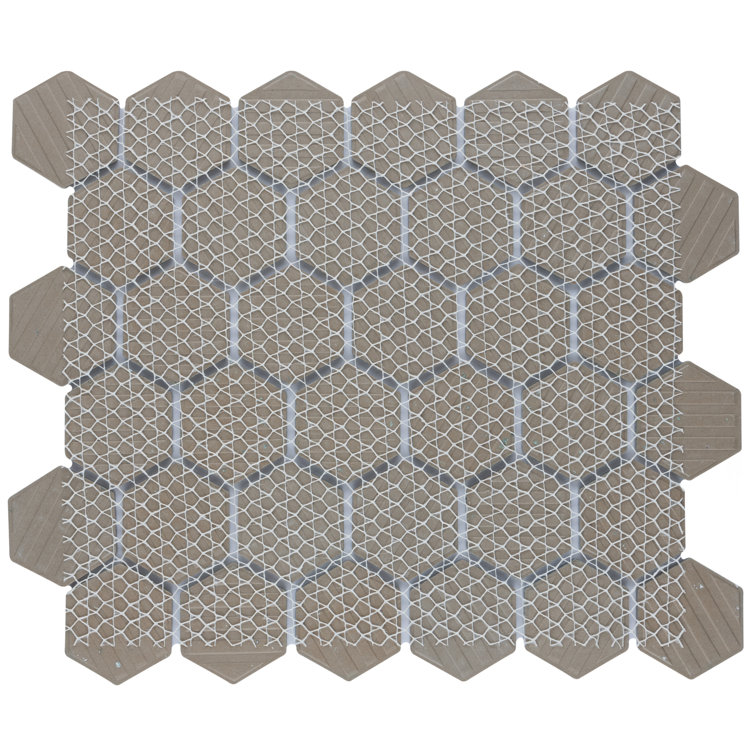 Modern Glossy Hexagon Porcelain Mosaic Tile in Soothing Gray