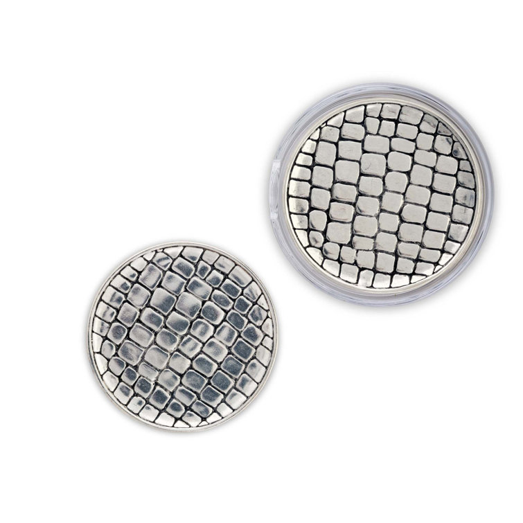 Pewter Alligator Pattern Round Coaster Set with Glass Holder