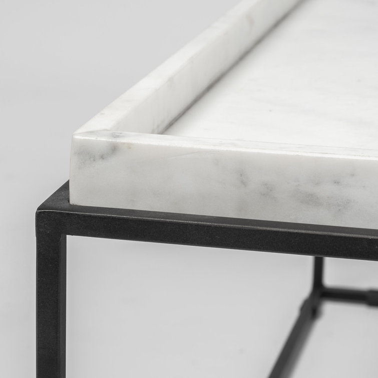 Nathan Square White Marble Top Black Metal Base Coffee Table
